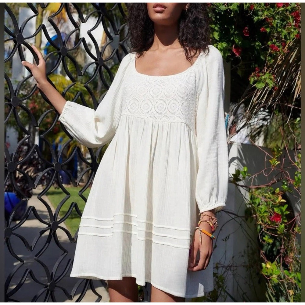 Sanctuary‎ Women's L Swing Mini Dress Puff Sleeve Boho Cottagecore Coastal $139